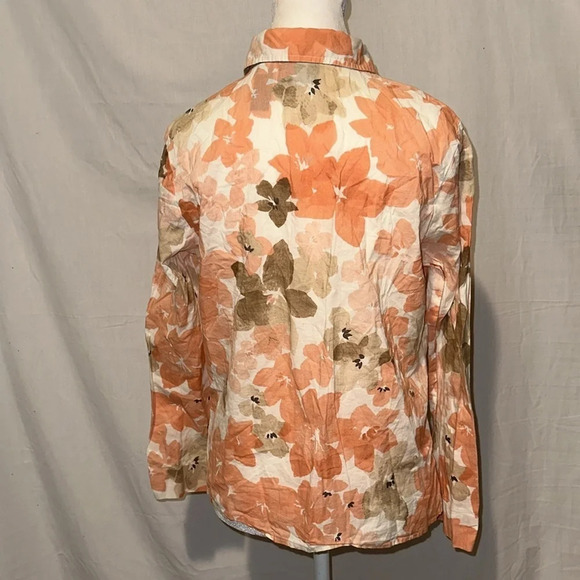 orange tan white JH Collectibles floral button down shirt size medium - Picture 2 of 4